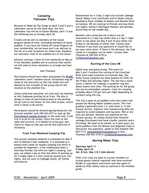 Victoria Canoe & Kayak Club Newsletter