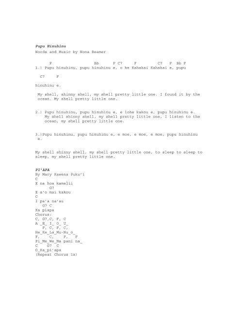 Pupu Hinuhinu Words
