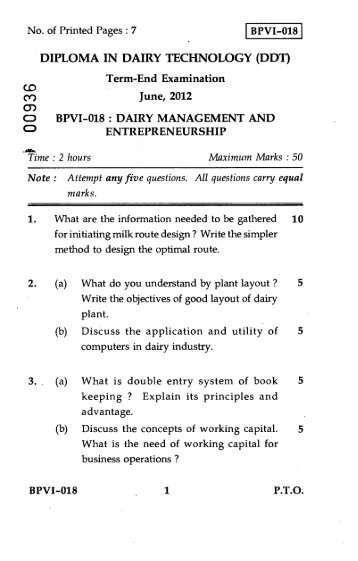 BPVI-018 No. of Printed Pages : 7 DIPLOMA IN DAIRY ...