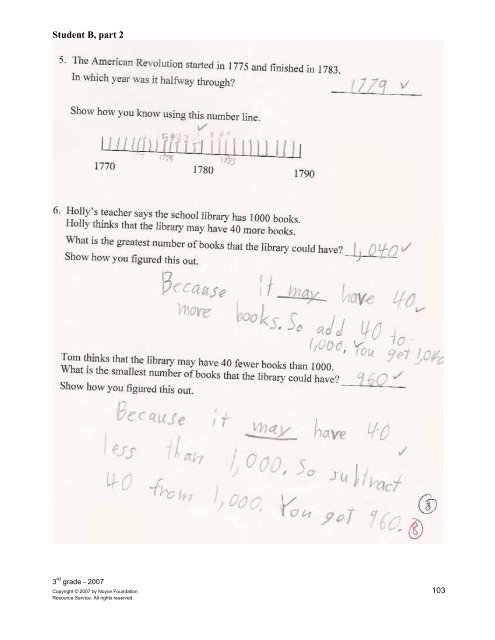 Performance Assessment Task A Question of Numbers Grade 3 ...