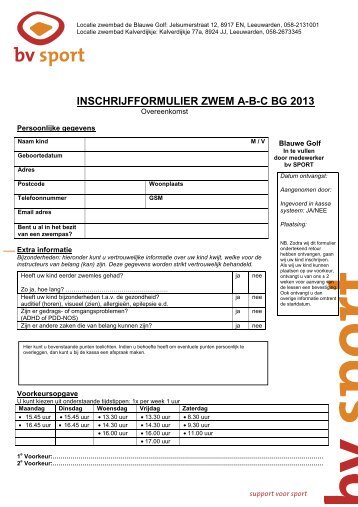 INSCHRIJFFORMULIER ZWEM A-B-C BG 2013