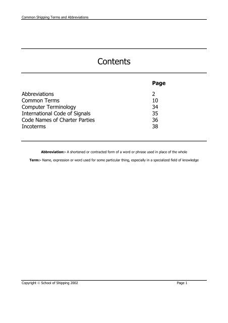 Terms And Abbreviations School Of Shipping