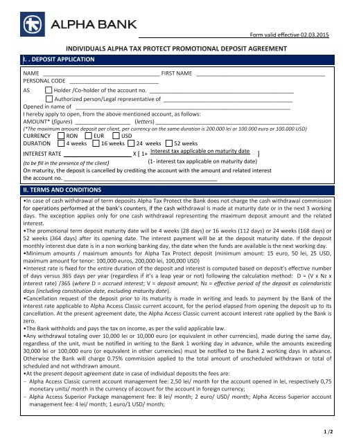 reactivation of dormant account application form - Alpha Bank ...