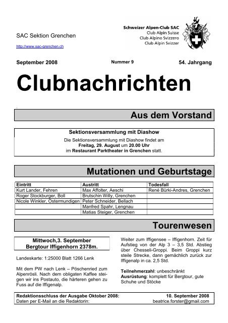 Clubnachrichten - SAC Sektion Grenchen