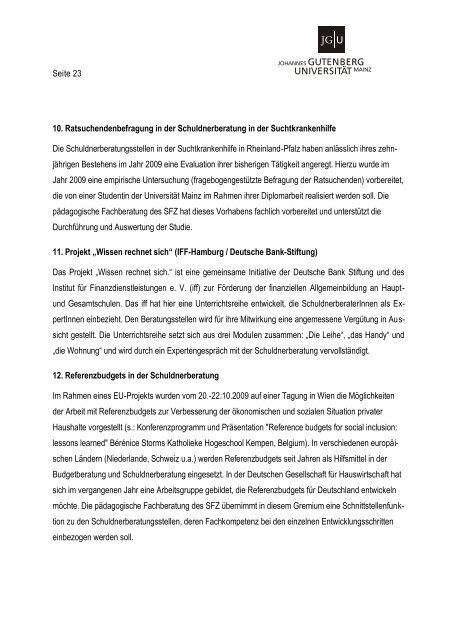 Jahresbericht 2009 Jahresplanung 2010/2011 - Forschungs- und ...