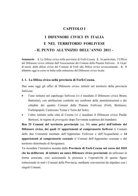 I Difensori civici in Italia e nel territorio forlivese - Comune di Forlì