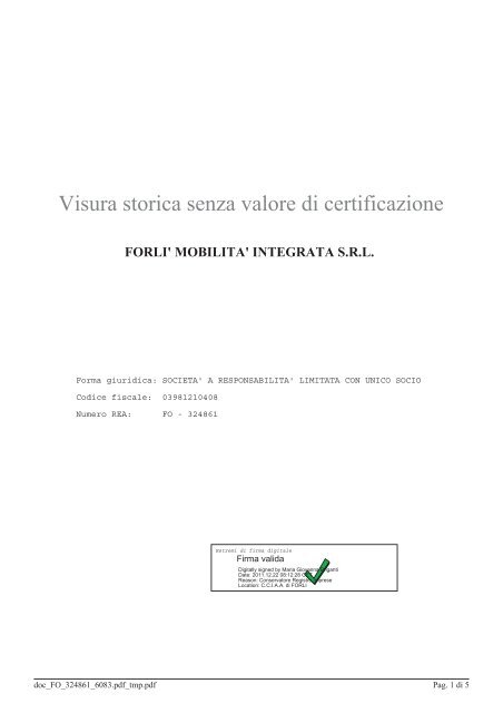 Visura storica senza valore di certificazione