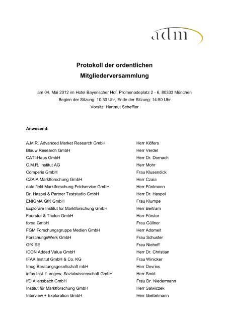 Protokoll Der Ordentlichen Mitgliederversammlung Adm