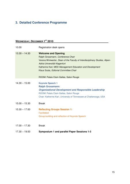 3. Detailed Conference Programme