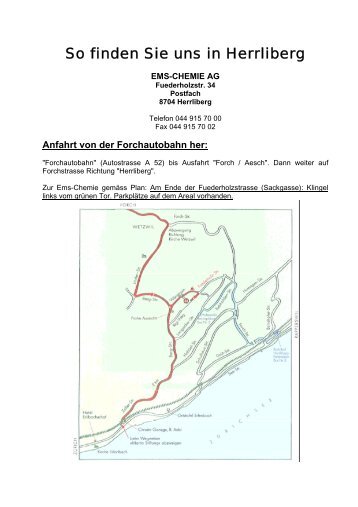 Anfahrt von der Forchautobahn her - Ems-Chemie