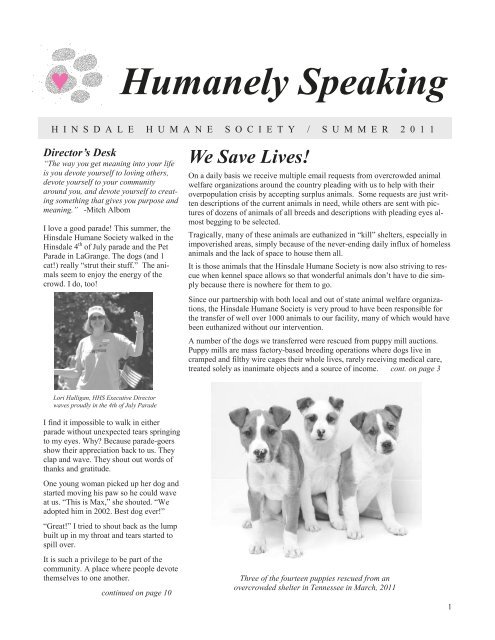 News Letter draft - Summer 2011.pub - Hinsdale Humane Society