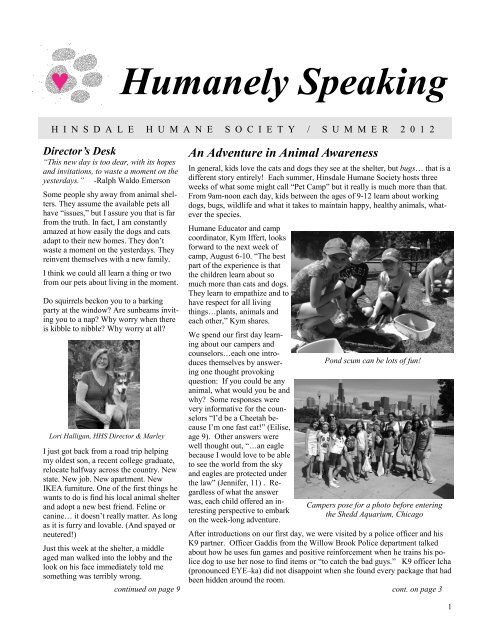 News Letter draft - Summer 2012.pub - Hinsdale Humane Society