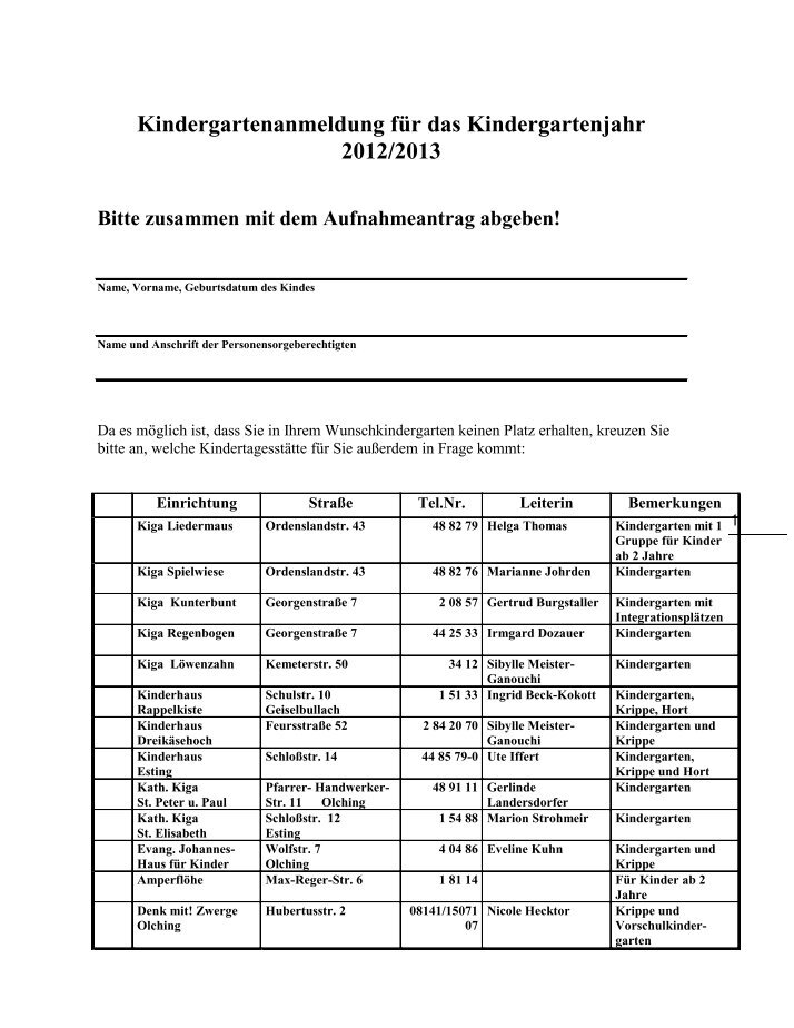 Kindergartenanmeldung Magazine