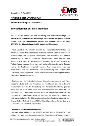 PRESSE INFORMATION - Ems-Chemie