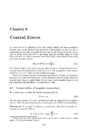 Chapter 6 Central Forces A central force is by definition a force that ...
