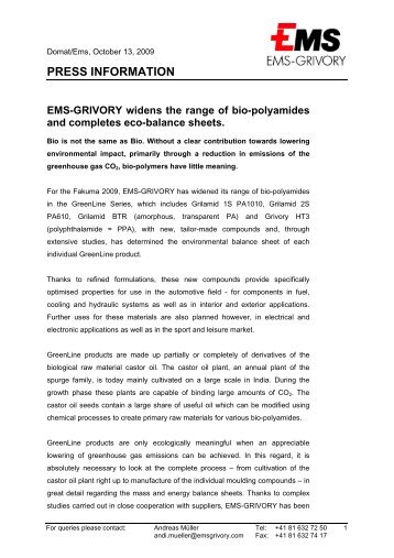 PRESS INFORMATION EMS-GRIVORY widens the ... - Ems-Chemie