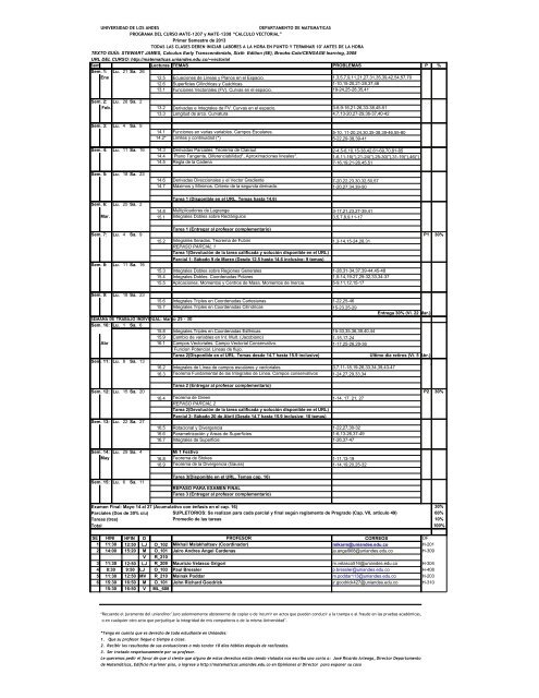 Syllabus del curso - Departamento de MatemÃ¡ticas, Universidad de ...