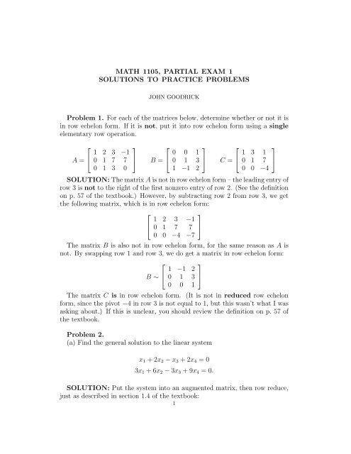 MATH 1105, PARTIAL EXAM 1 SOLUTIONS TO PRACTICE ...