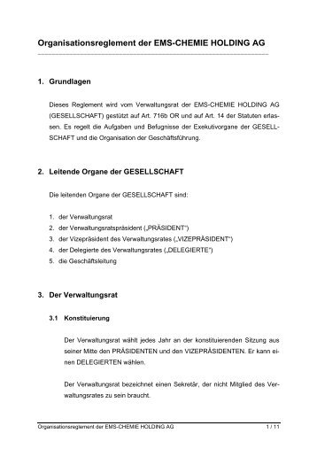 Organisationsreglement der EMS-CHEMIE HOLDING AG