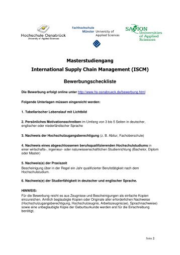 International Supply Chain Management (ISCM) Bewerbungscheckliste