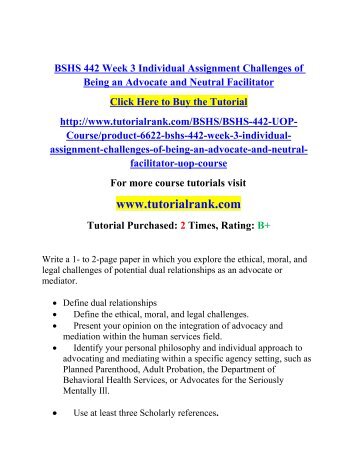 Bshs 442 Week 3 Individual Assignment Challenges Of Being An Advocate