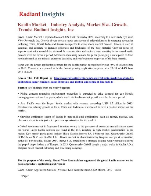 Kaolin Market – Industry Analysis, Market Size, Growth, Trends Radiant Insights, Inc.pdf