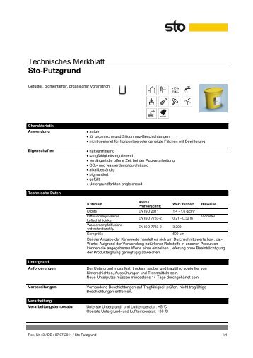 Technisches Merkblatt Sto-Putzgrund Wasserdampfdiffusionswiderstandszahl