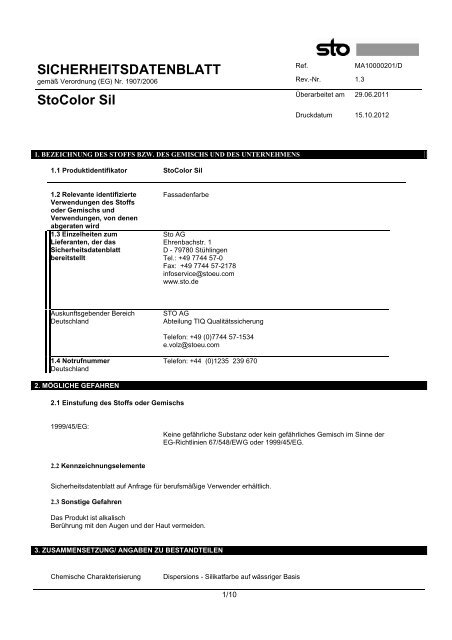 SICHERHEITSDATENBLATT StoColor Sil