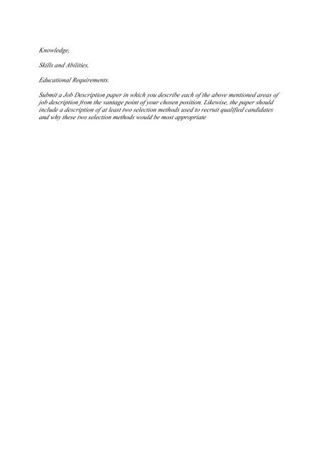 BUS 303 Week 2 Assignment Job Description Paper