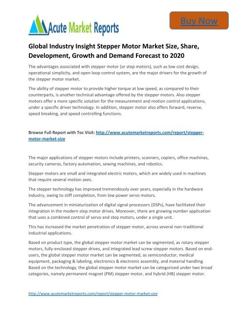 Global Industry Insight Stepper Motor Market to 2020 - Global Industry analysis,Growth and Forecast,- Acute Market Reports
