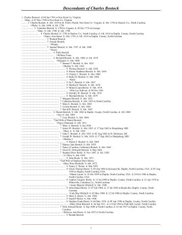 Descendants of Charles Bostock