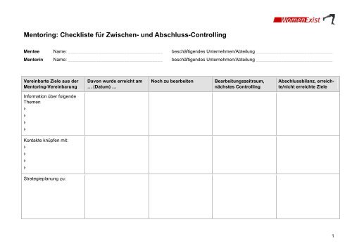 Mentoring: Checkliste für Zwischen- und Abschluss-Controlling