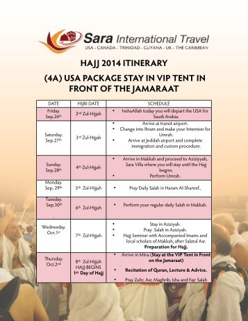 HAJJ 2014 ITINERARY (4A) USA PACKAGE STAY IN VIP TENT IN FRONT OF THE JAMARAAT