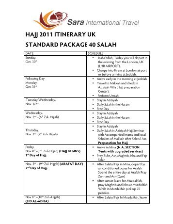 HAJJ 2011 ITINERARY UK STANDARD PACKAGE 40 SALAH