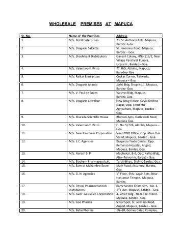 wholesale premises at mapuca - Food and Drugs Administration ...