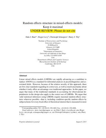 Random effects structure in mixed-effects models: Keep ... - Linguistics