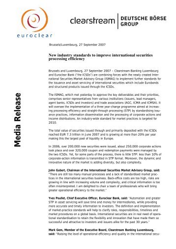 ISMAG Joint Press Release by Clearstream and Euroclear - ICMA