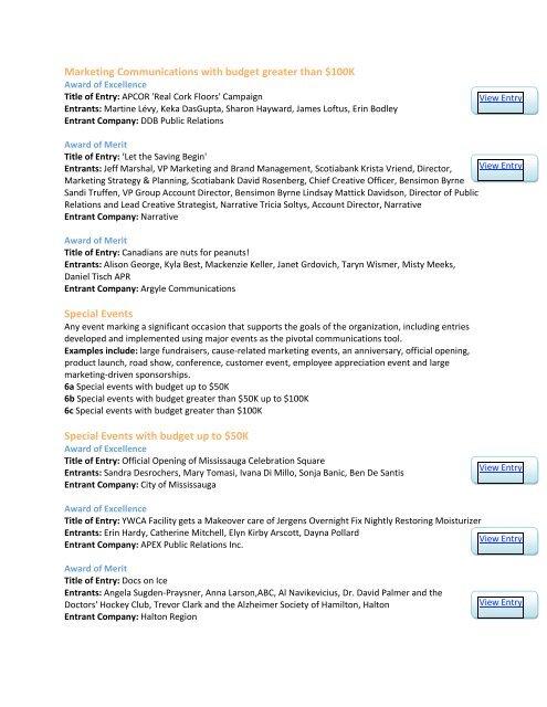 Table of Contents 6 2012 OVATION Awards Winning Entries