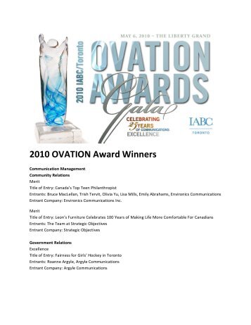 2010 OVATION Award Winners