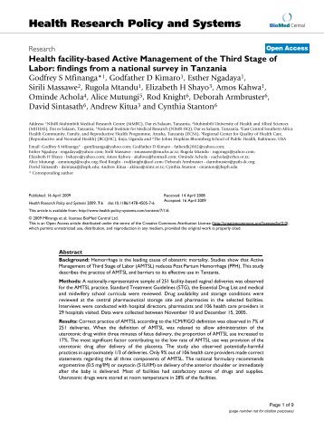 Health facility-based Active Management of the Third Stage of Labor ...