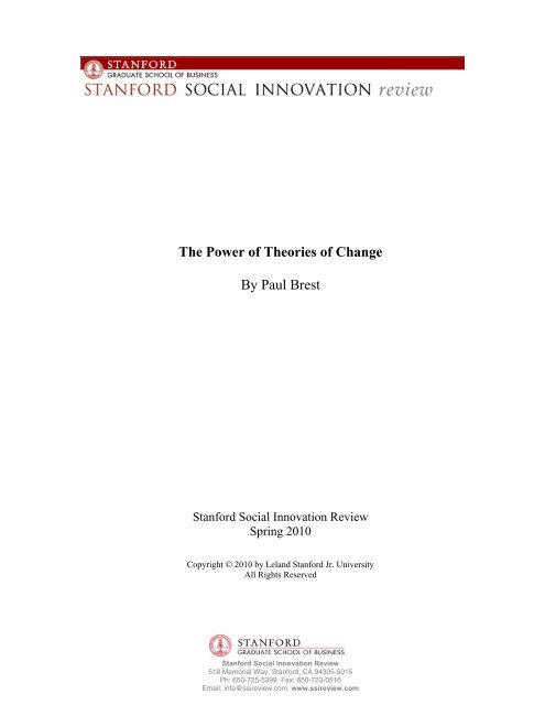 The Power of Theories of Change By Paul Brest