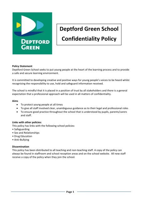 Deptford Green School Confidentiality Policy