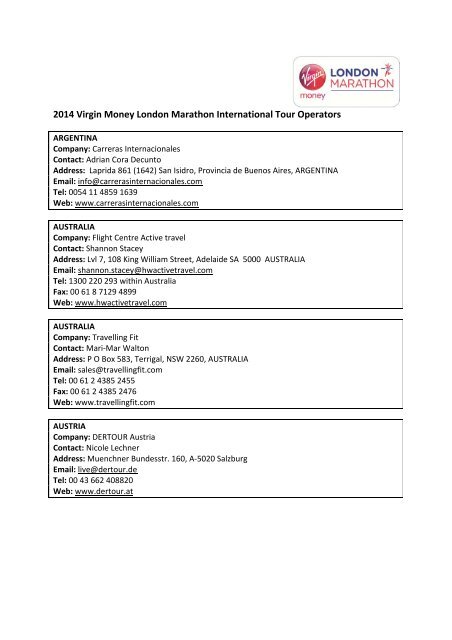 2014 Virgin Money London Marathon International Tour Operators