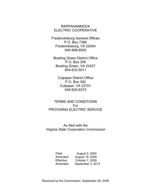 Terms and Conditions - Rappahannock Electric Cooperative