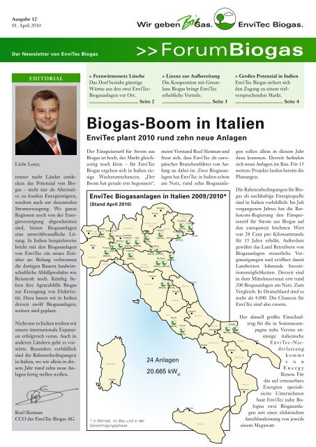 Biogas-Boom in Italien - EnviTec Biogas AG