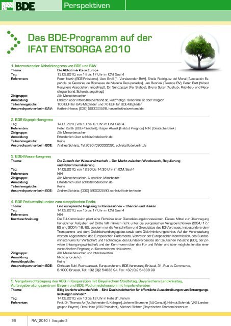 Perspektiven Das BDE-Programm auf der IFAT ENTSORGA 2010