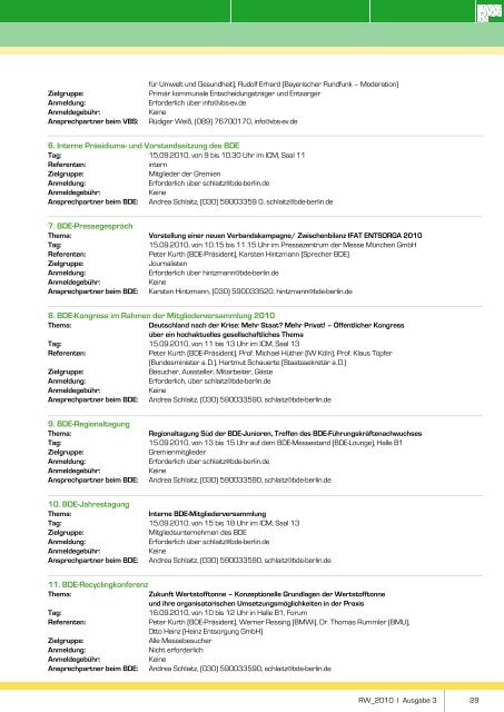 Perspektiven Das BDE-Programm auf der IFAT ENTSORGA 2010