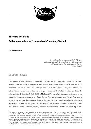 El rostro desafiado Reflexiones sobre la “contramirada” de Andy Warhol