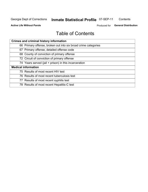 Inmate Statistical Profile