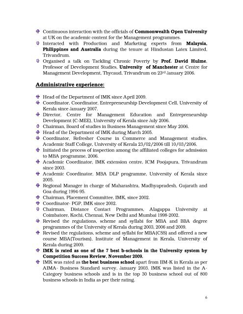 CURRICULUM VITAE - Institute of Management in Kerala